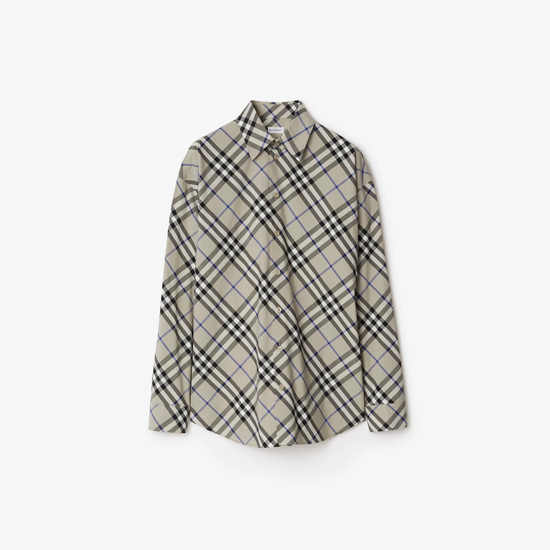 라이큰 컬러의 버버리 체크 코튼 셔츠